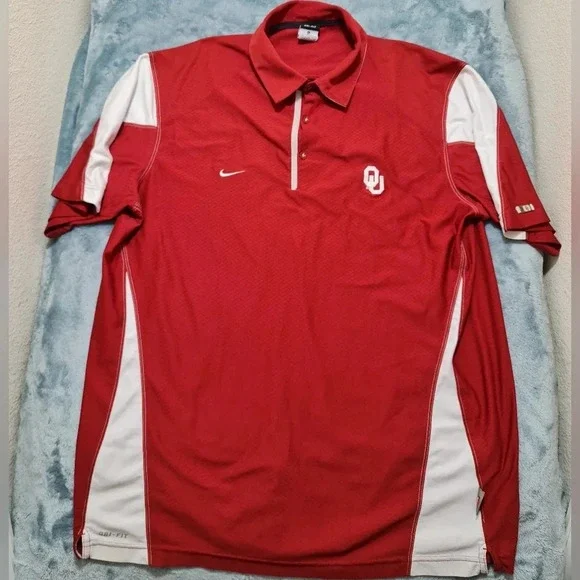 Nike Oklahoma Sooners Polo Shirt Men's Size XL Red White Short Sleeve Dri-fit - Picture 1 of 5